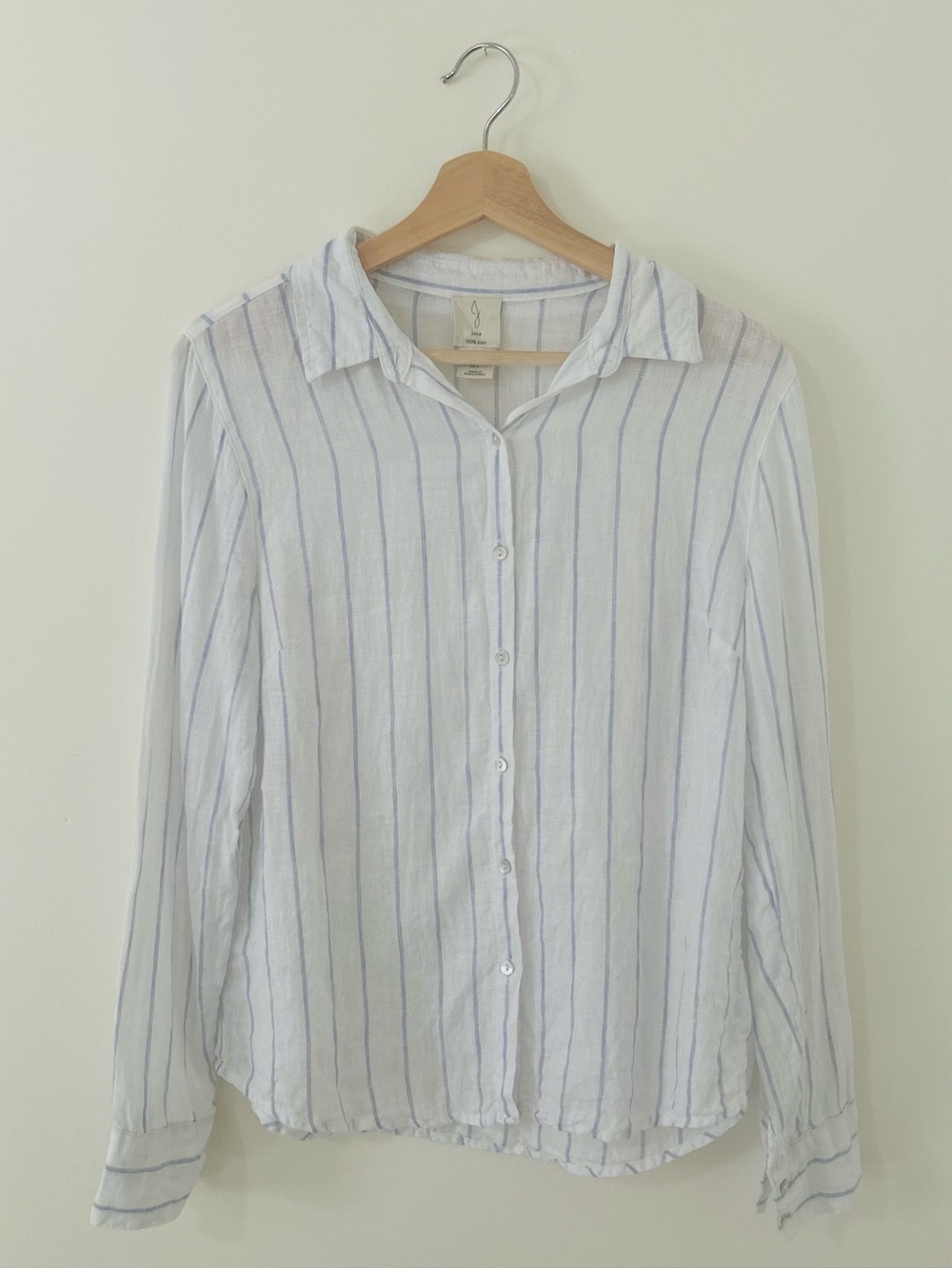 Joie 100% Linen White Blue Striped Button Down Shirt Blouse S